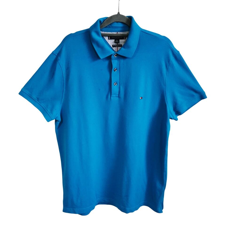 Tommy Hilfiger Men's Size XL 1985 Polo Shirt Teal Blue Slim Fit Classic Basic